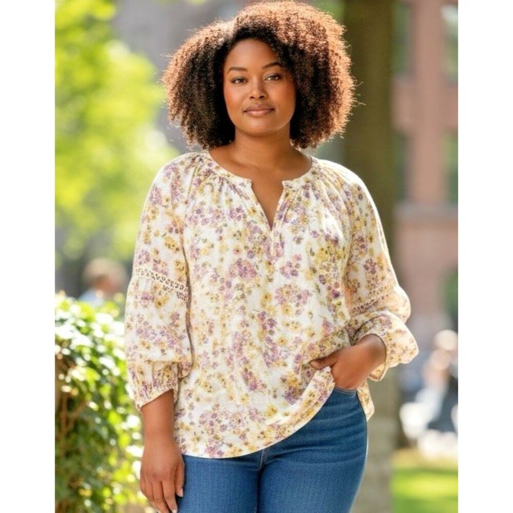 Zac & Rachel Top Blouse Womens 3X Floral Hippie Boho Cottagecore Artsy Peasant
